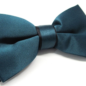 Mens Bow Ties. Teal Green Peacock Green Black Bow Tie. Wedding Bow Ties With Matching Pocket Square