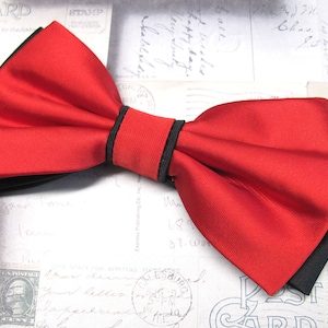 Mens Bow Ties Red Black Bow Tie. Wedding Bow Ties Red and Black Bowtie With Matching Pocket Squares