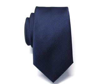 Navy Blue Mens Tie Navy Blue Stripes Skinny Necktie With Matching Pocket Squrae