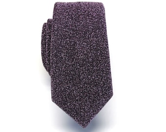 Mens Ties. Glitter Necktie Metallic Bling Purple Lamé Narrow Tie with Matching Pocket Square Set