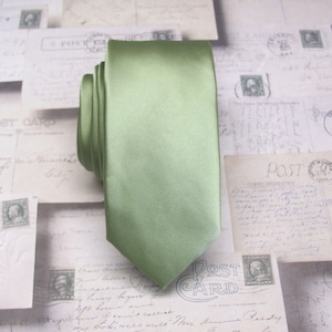 Necktie Pale Olive Sage Green Mens Tie With Matching Pocket Square Option