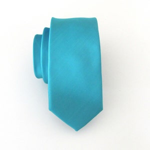 Mens Necktie Teal Blue Light Turquoise Skinny Tie With Matching Pocket Square Handkerchief Option