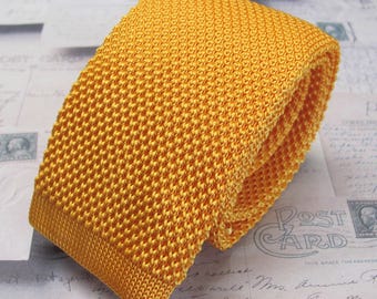 Knit Tie Gold Yellow Silk Knitted Mens Necktie