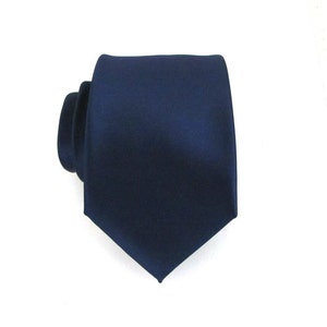 Dark Navy Blue Silk Necktie With Matching Pocket Square Handkerchief Option