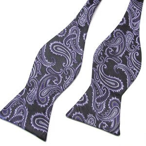 Free Style Mens Bow Tie. Black Purple Paisley Self Tie Bowties With Matching Pocket Square Option