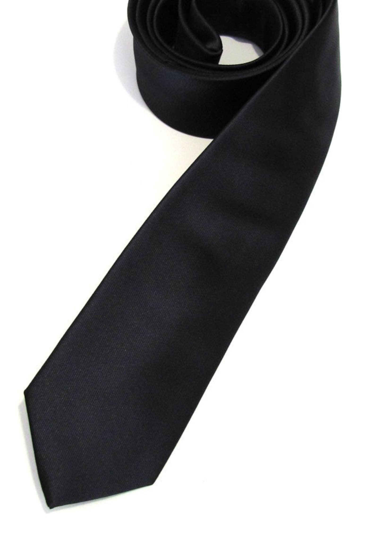 Mens Tie Black Skinny Silk Necktie With Matching Pocket Square Etsy