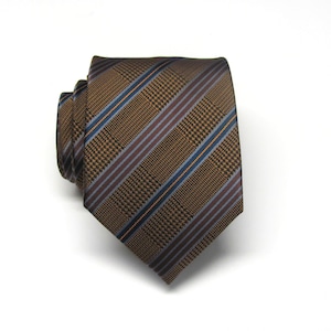 Mens Tie Rust Gold Blue Brown Plaid Stripes Mens Necktie With Matching Pocket Square Option