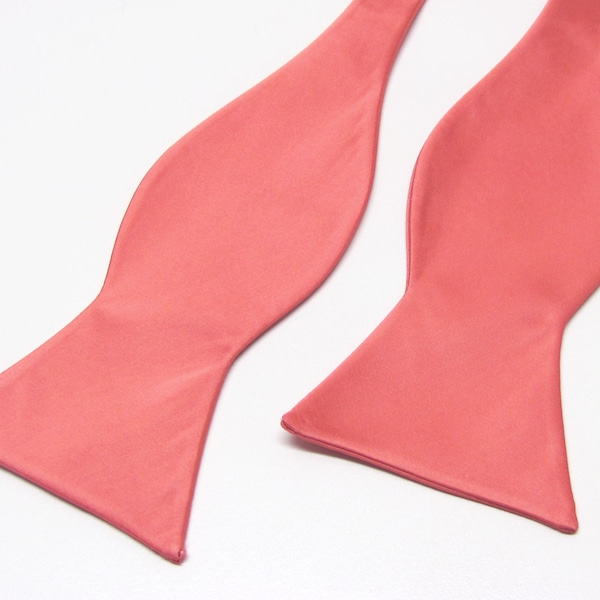 Mens Bowtie. Freestyle Coral Bowties. Coral Bow tie With Matching Pocket Square