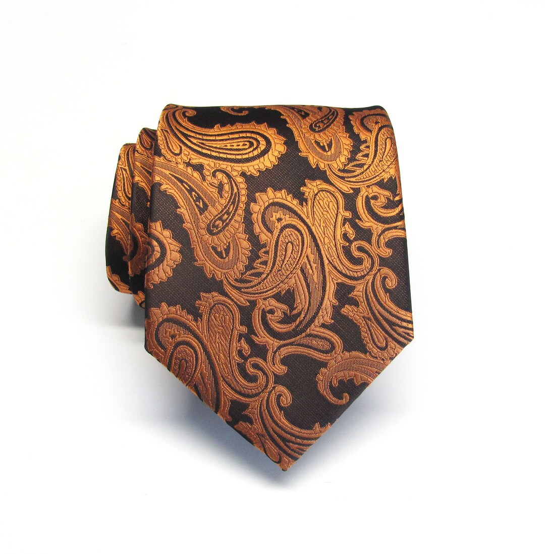 Mens Orange & Brown Paisley Patterned 8cm Neck Tie