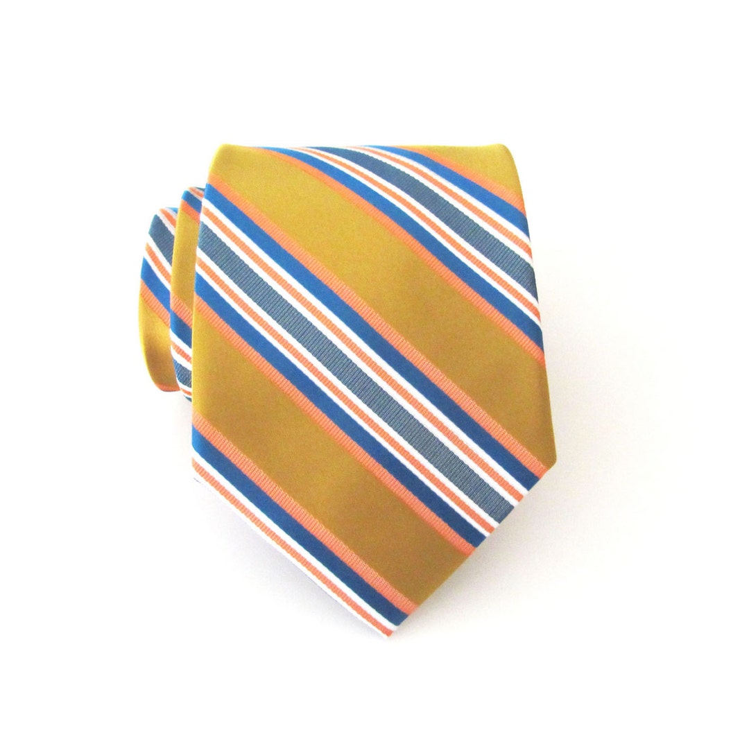 Yellow Tie. Mens Tie. Mustard Yellow Blue Orange Stripes Mens Etsy