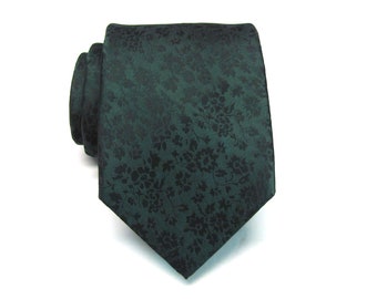 Cravates homme vert forêt foncé florales noires Cravates de mariage en soie pour homme avec pochette de costume assortie