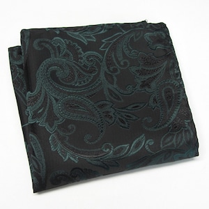 Pocket Square Dark Forest Green Black Paisley Hanky Handkerchief