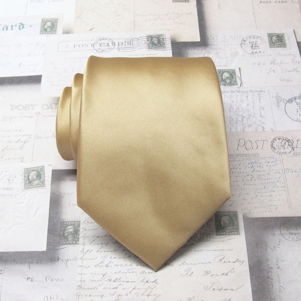 Gold Mens Tie With Matching Pocket Square Dusty Gold Mens Necktie Handkerchief Option