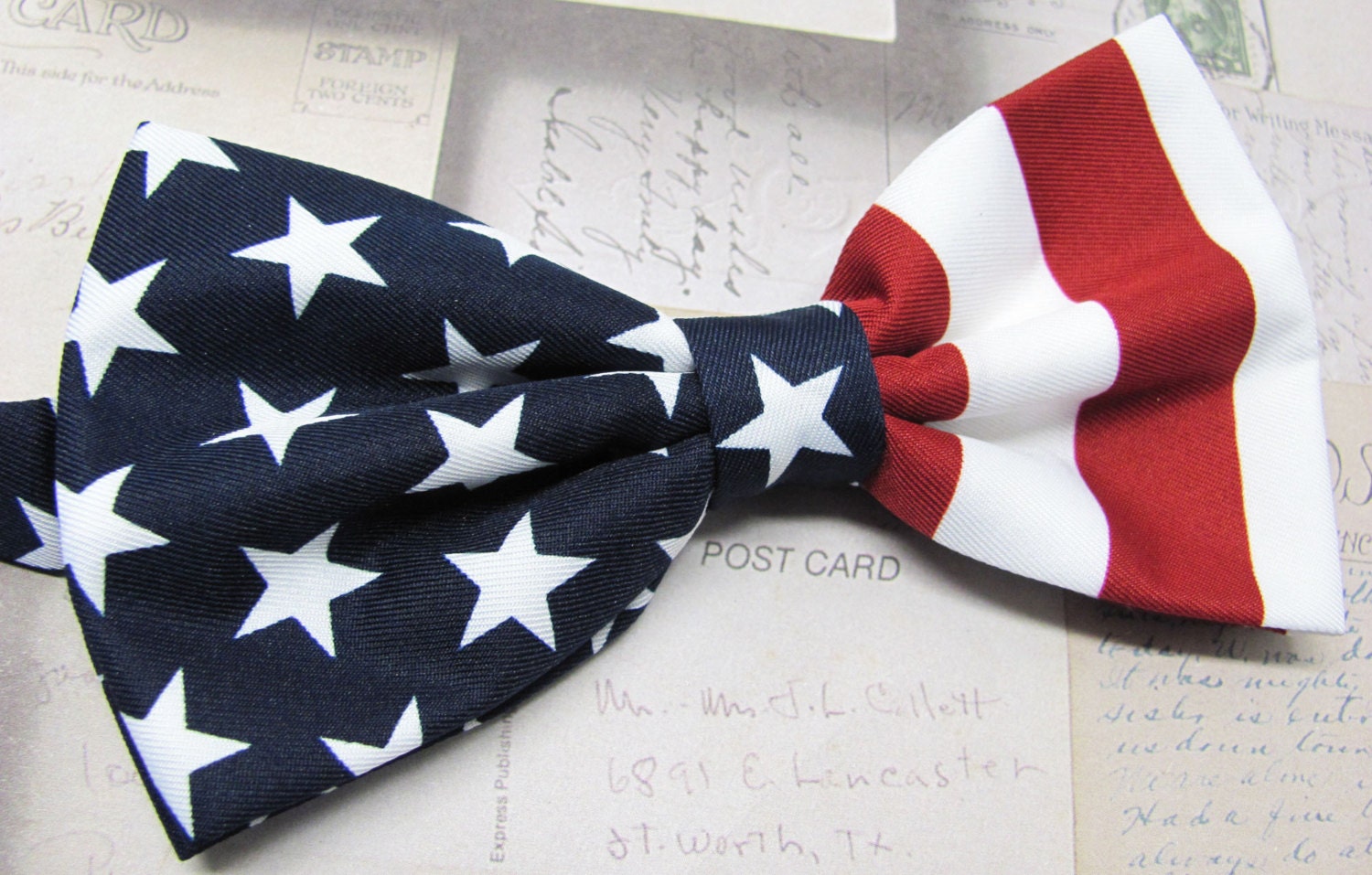 Men's White/Red/Blue Polyester American Flag USA Patriotic Bowtie main image 1