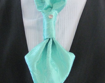 Mens Mint Green Paisley Ascot Cravat Pre Tied Mens Ascot With Crystal Stick Pen Formal Ascot