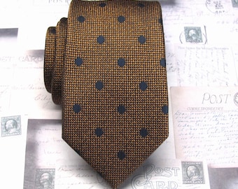 Mens Tie Rust Brown Navy Blue Polka Dot Necktie With Matching Pocket Square Option