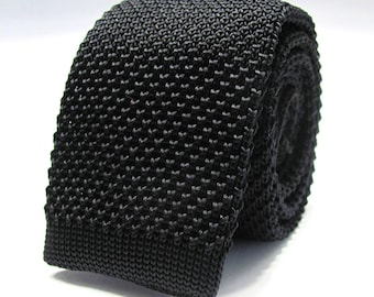 Knit Tie Black Silk Knitted Mens Necktie