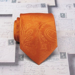 Mens Ties. Necktie Burnt Orange Paisley Silk Tie With Matching Pocket Square Option
