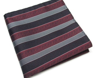 Pocket Square Burgundy Grape Purple Gray Stripes Hanky Handkerchief