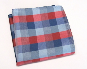 Pocket Square Blue Red Checker Hanky Handkerchief