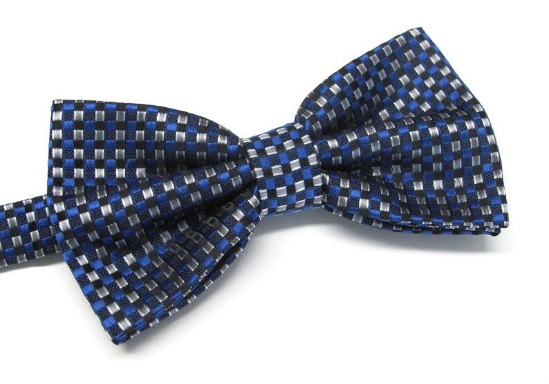 Mens Bow Tie Blue Gray Silver Neat Pattern Bowtie