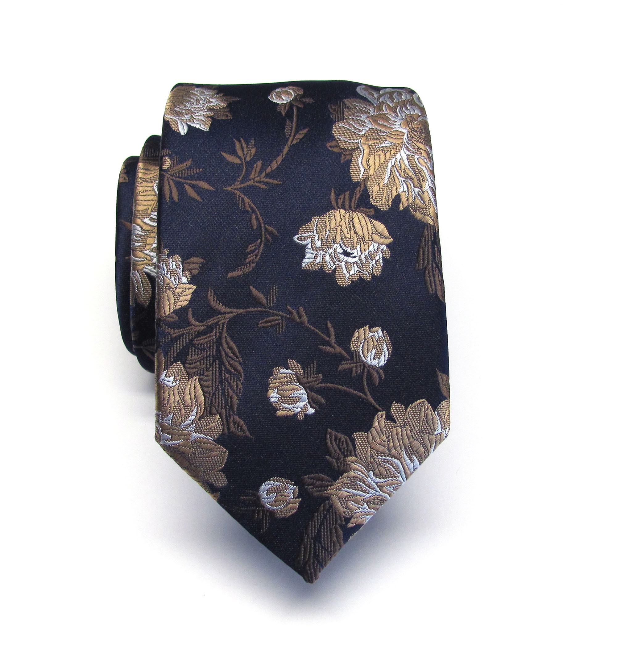 Mens Ties Navy Blue Taupe Gold Floral Mens Silk Necktie With - Etsy