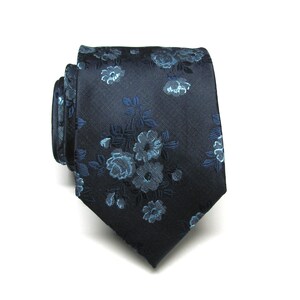 Mens Ties Navy Blue Periwinkle Blue Floral Mens Silk Necktie With Matching Pocket Square Option