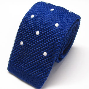 Knit Tie Royal Blue Silver Gray Dot Silk Knitted Mens Necktie