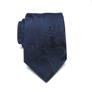 Mens Ties Navy Blue Paisley Mens Wedding Neckties. Groomsmen Ties Silk Necktie with Matching Pocket Square Option