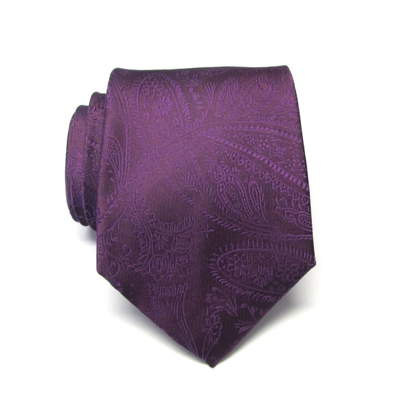 Mens Ties Eggplant Purple Paisley Mens Necktie With Matching Pocket Square Option