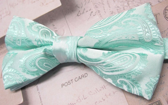 Mens Bowtie. Pastel Mint Green Paisley Bow Tie With Matching - Etsy