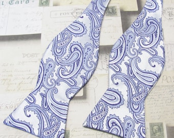 Estilo libre hombres bow tie. Púrpura lavanda Paisley Self Tie Bowties con la opción de bolsillo cuadrado a juego