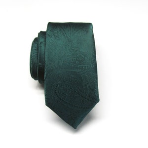 Mens Tie Dark Forest Juniper Green Paisley Mens Skinny Necktie