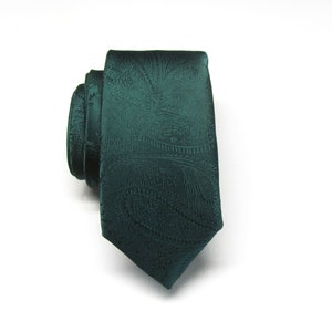 Mens Tie Dark Forest Green Paisley Mens Skinny Necktie