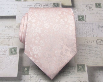 Mens Ties Pastel Pink Pale Apricot Pink Blush Floral Mens Silk Necktie Wedding Ties