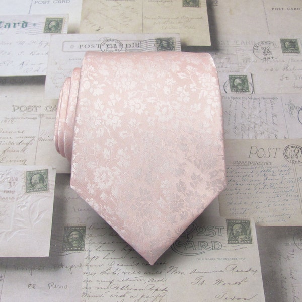 Mens Ties Pastel Pink Pale Apricot Pink Blush Floral Mens Silk Necktie Wedding Ties