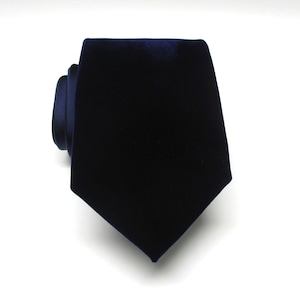 Velvet Mens Ties. Navy Blue Velvet Wedding Necktie With Matching Pocket Square Option