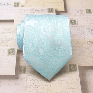 Mens Tie. Wedding Neckties Pastel Pool Blue Pale Blue Paisley Mens Tie. Groomsmens Ties image 1