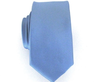 Mens Necktie Periwinkle Blue Skinny Silk Tie With Matching Pocket Square Handkerchief Option