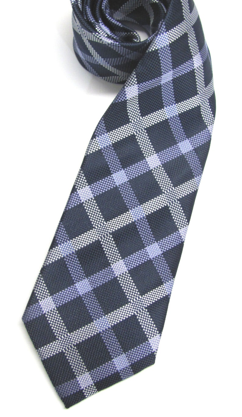 Mens Tie. Navy Blue Silver Lavender Plaid Mens Necktie with | Etsy