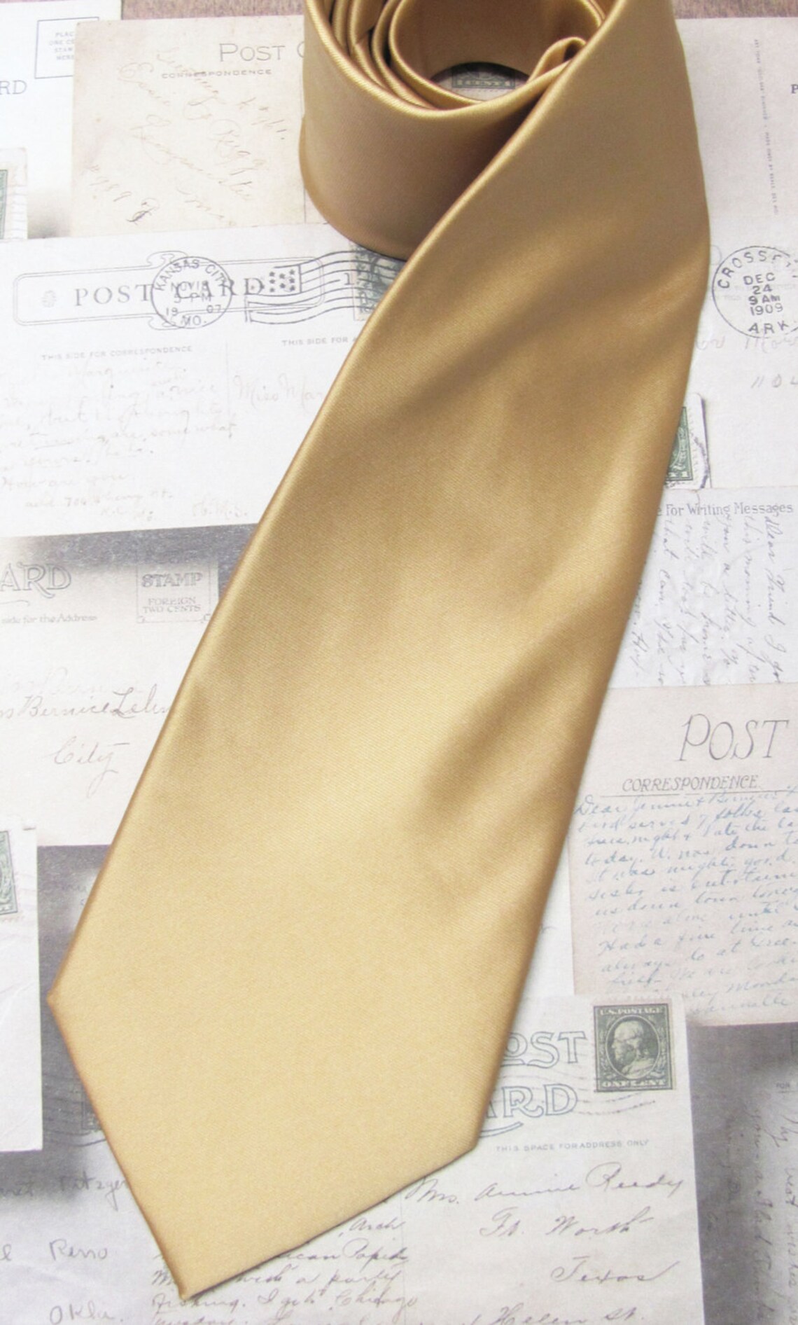 Gold Mens Tie With Matching Pocket Square Dusty Gold Mens Etsy