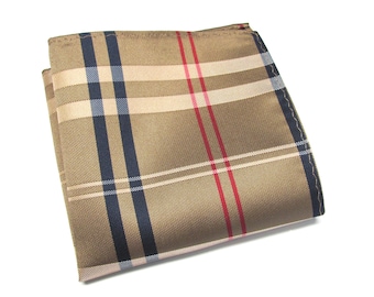 Pocket Squares Tan Brown Navy Blue Red Plaid Hanky Handkerchief