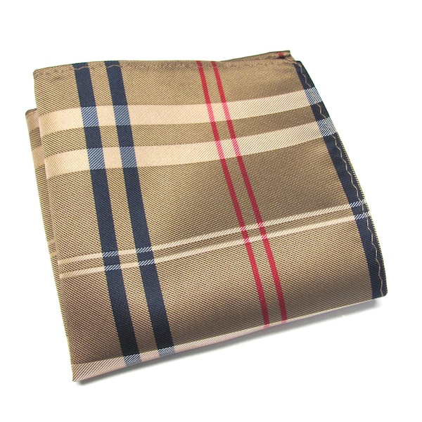 Pocket Squares Tan Brown Navy Blue Red Plaid Hanky Handkerchief