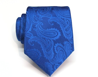 Mens Ties. Royal Blue Paisley Silk Necktie