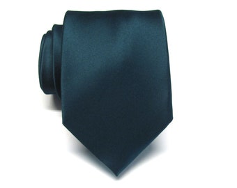 Necktie for Men Dark Teal Silk Tie With Matching Pocket Square Handkerchief Option