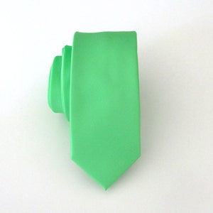 Mens Tie. Peppermint Green Skinny Necktie With Matching Pocket Square Handkerchief Option
