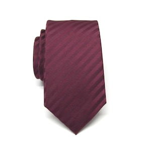 Mens Skinny Tie Burgundy Tonal Stripe Skinny Necktie