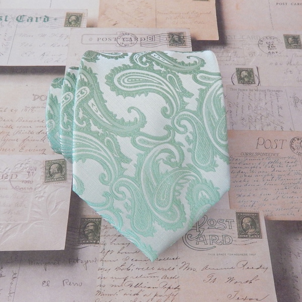 Mens Ties Dusty Mint Dusty Shale Green Pale Green Pastel Green Paisley Mens Silk Necktie Wedding ties. With Matching Pocket Square Option