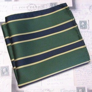 Pocket Square Dark Green Navy Blue Gold Stirpe Hanky Handkerchief