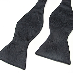 Free Style Mens Bow Tie. Black Paisley Self Tie Bowtie With Matching Pocket Square Option